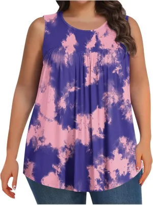 Plus Size Tank Tops for Women Summer Casual Sleeveless Scoop Neck T-Shirts Floral Printed Ladies Blouses