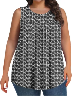 Plus Size Tank Tops for Women Summer Casual Sleeveless Scoop Neck T-Shirts Floral Printed Ladies Blouses