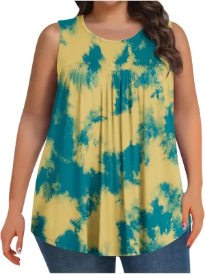 Plus Size Tank Tops for Women Summer Casual Sleeveless Scoop Neck T-Shirts Floral Printed Ladies Blouses