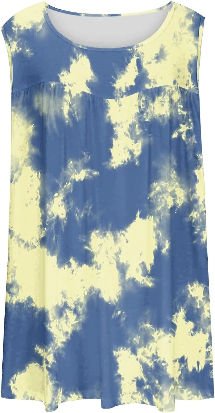 Plus Size Tank Tops for Women Summer Casual Sleeveless Scoop Neck T-Shirts Floral Printed Ladies Blouses