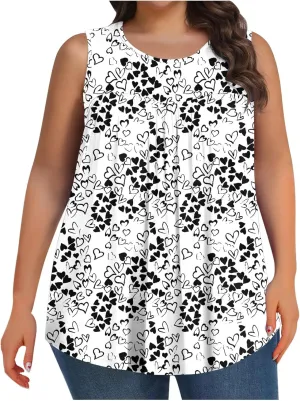 Plus Size Tank Tops for Women Summer Casual Sleeveless Scoop Neck T-Shirts Floral Printed Ladies Blouses
