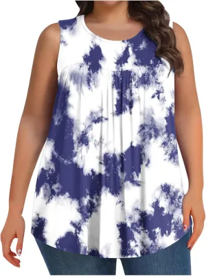 Plus Size Tank Tops for Women Summer Casual Sleeveless Scoop Neck T-Shirts Floral Printed Ladies Blouses
