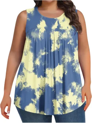 Plus Size Tank Tops for Women Summer Casual Sleeveless Scoop Neck T-Shirts Floral Printed Ladies Blouses