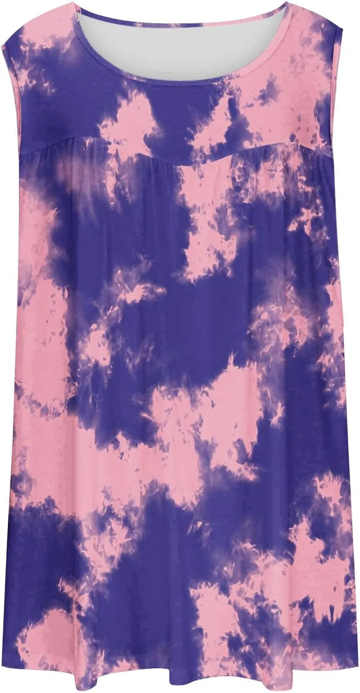Plus Size Tank Tops for Women Summer Casual Sleeveless Scoop Neck T-Shirts Floral Printed Ladies Blouses