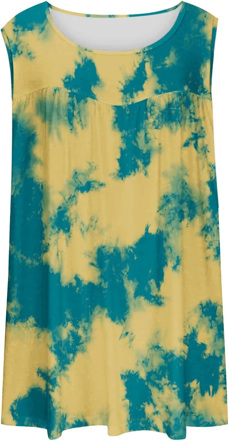 Plus Size Tank Tops for Women Summer Casual Sleeveless Scoop Neck T-Shirts Floral Printed Ladies Blouses