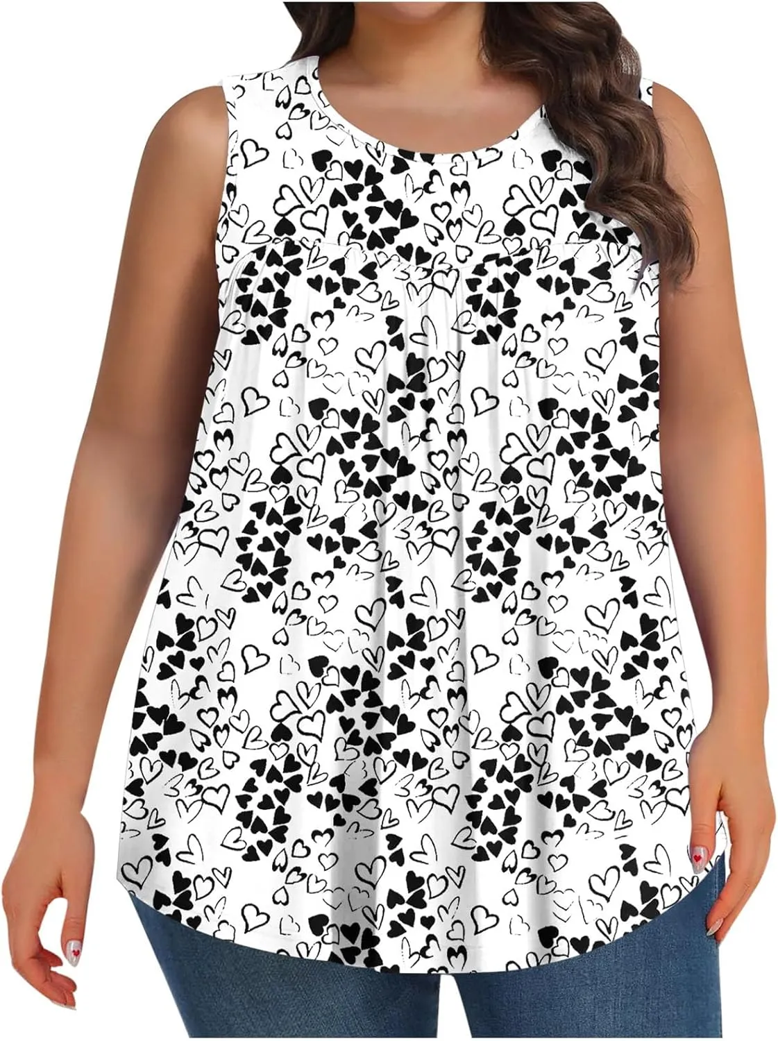 Plus Size Tank Tops for Women Summer Casual Sleeveless Scoop Neck T-Shirts Floral Printed Ladies Blouses