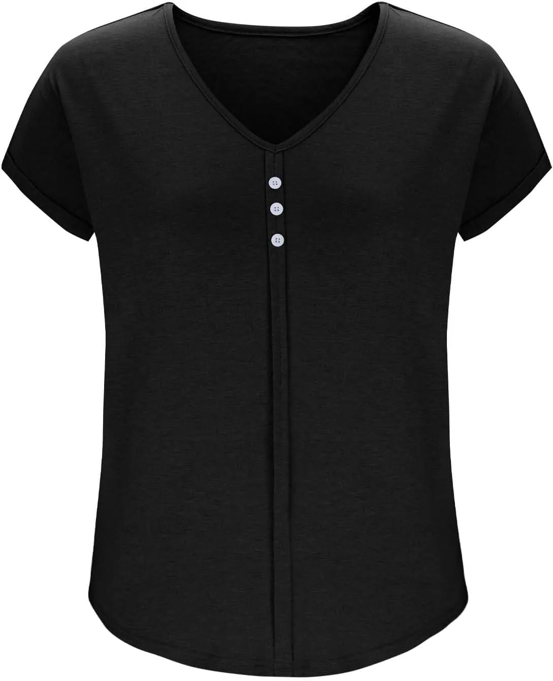 Plus Size Tops for Women Summer V Neck Short Sleeve Tee Shirts Henley Button Casual Loose Fit Blouse L-5XL