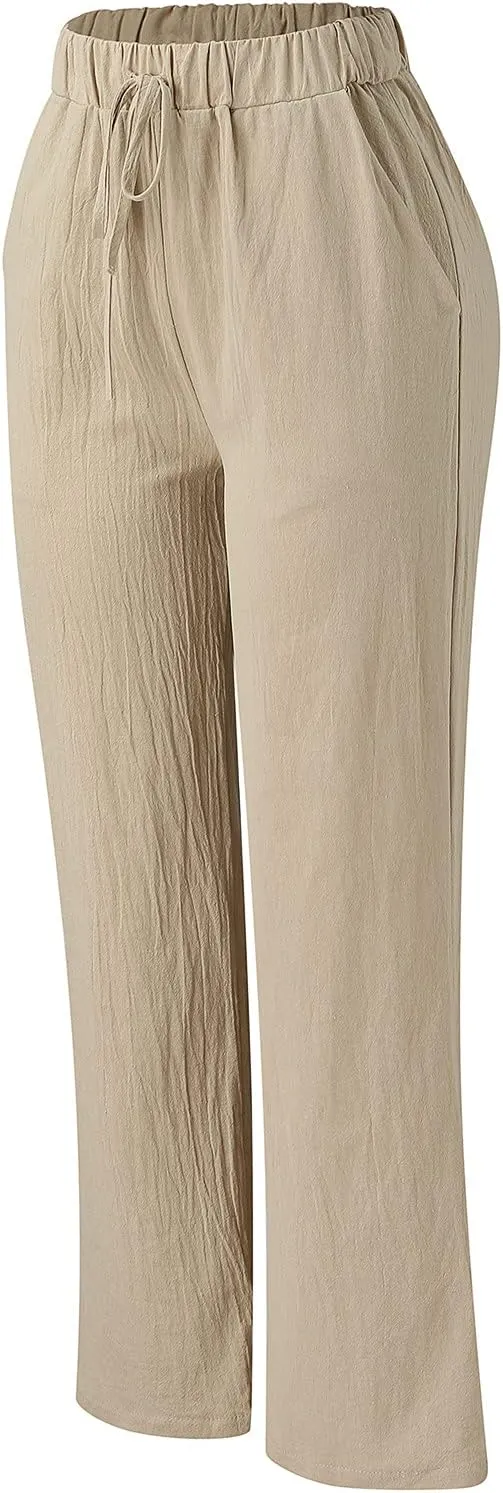 Pocket Pants Wide Loose Casual Solid Women's Leg Bandage Pants Linen Women