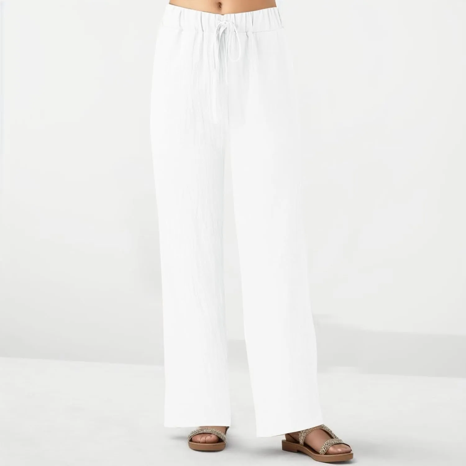 Pocket Pants Wide Loose Casual Solid Women's Leg Bandage Pants Linen Women