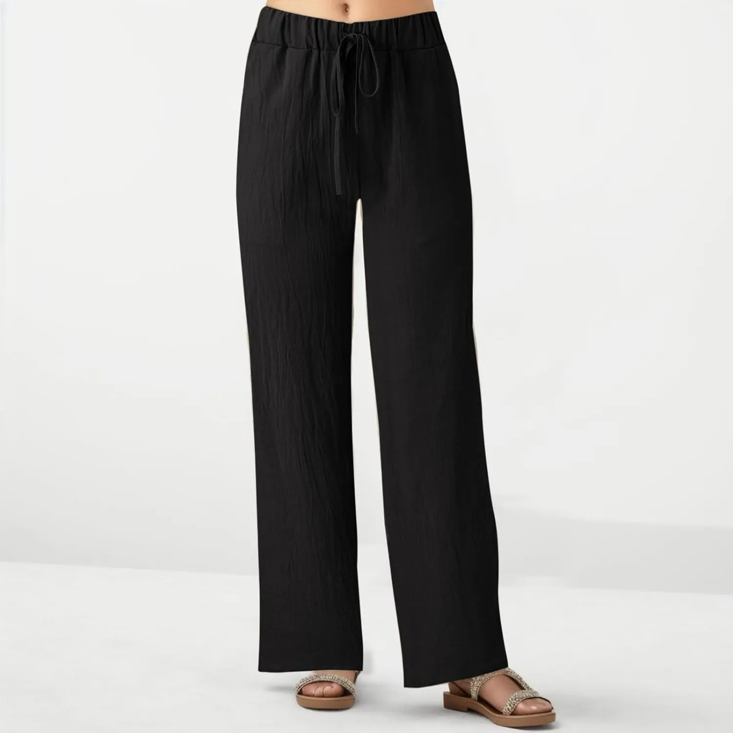 Pocket Pants Wide Loose Casual Solid Women's Leg Bandage Pants Linen Women