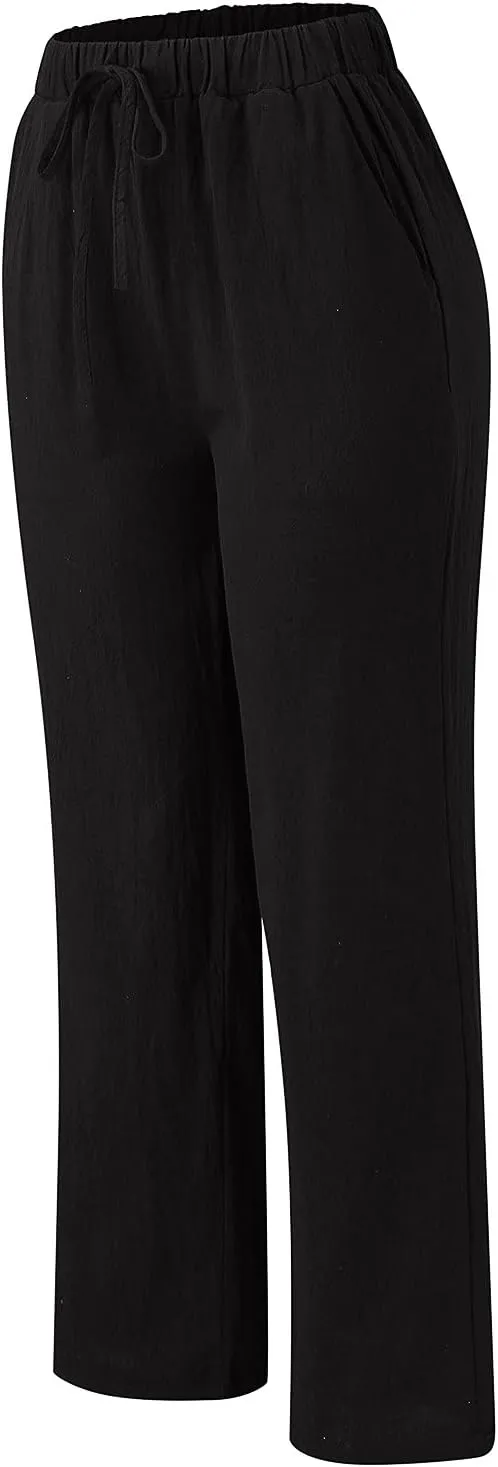 Pocket Pants Wide Loose Casual Solid Women's Leg Bandage Pants Linen Women
