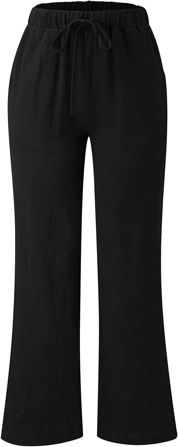 Pocket Pants Wide Loose Casual Solid Women's Leg Bandage Pants Linen Women