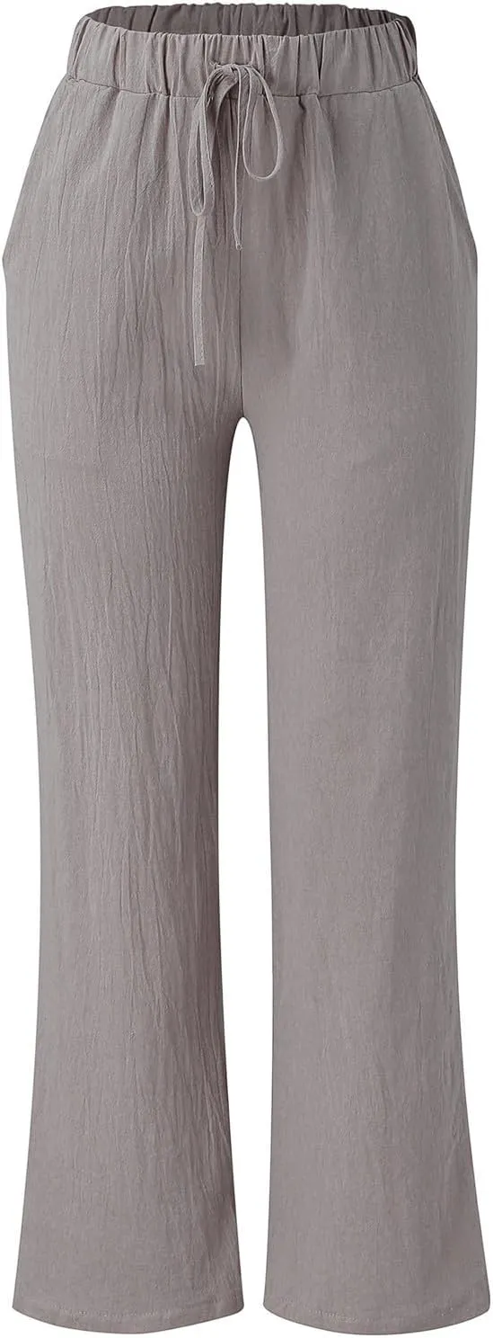 Pocket Pants Wide Loose Casual Solid Women's Leg Bandage Pants Linen Women