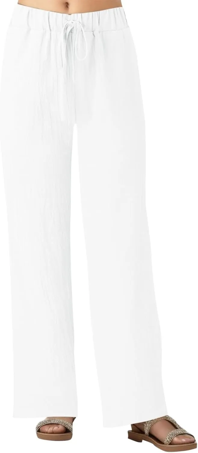 Pocket Pants Wide Loose Casual Solid Women's Leg Bandage Pants Linen Women