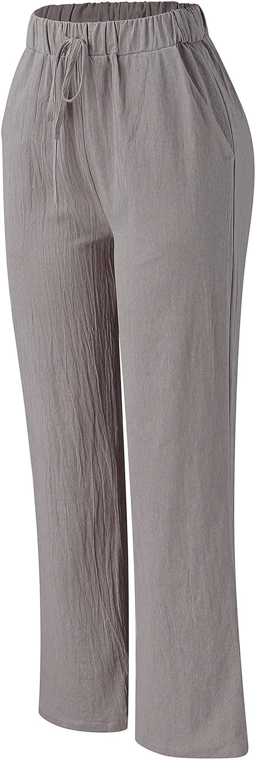 Pocket Pants Wide Loose Casual Solid Women's Leg Bandage Pants Linen Women