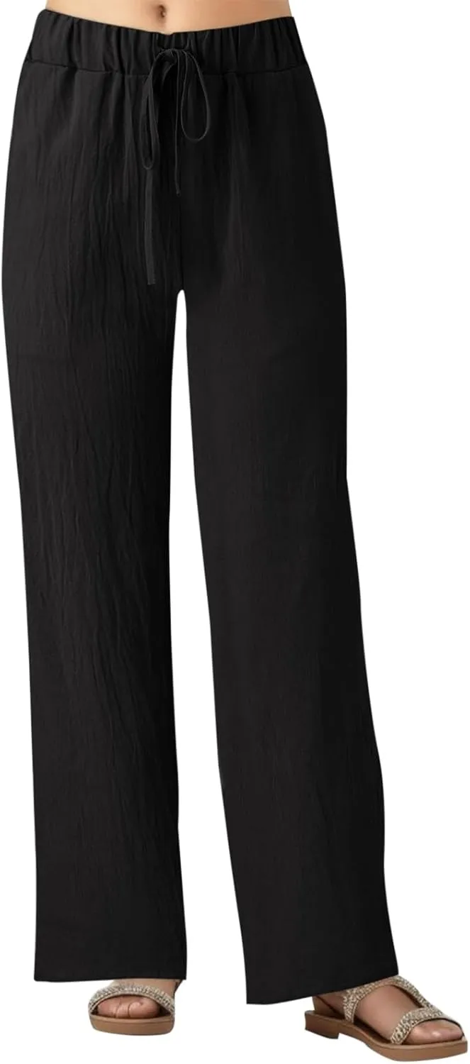 Pocket Pants Wide Loose Casual Solid Women's Leg Bandage Pants Linen Women