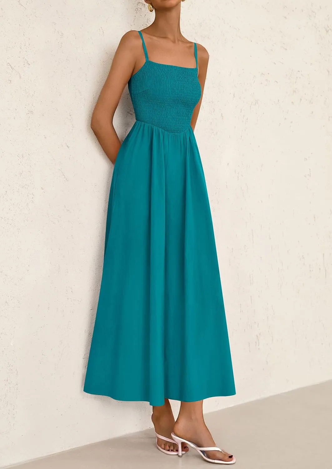 PRETTYGARDEN Women's 2025 Summer Maxi Dresses Beach Sundress Casual Spaghetti Strap Smocked Swing A Line Long Flowy Dress