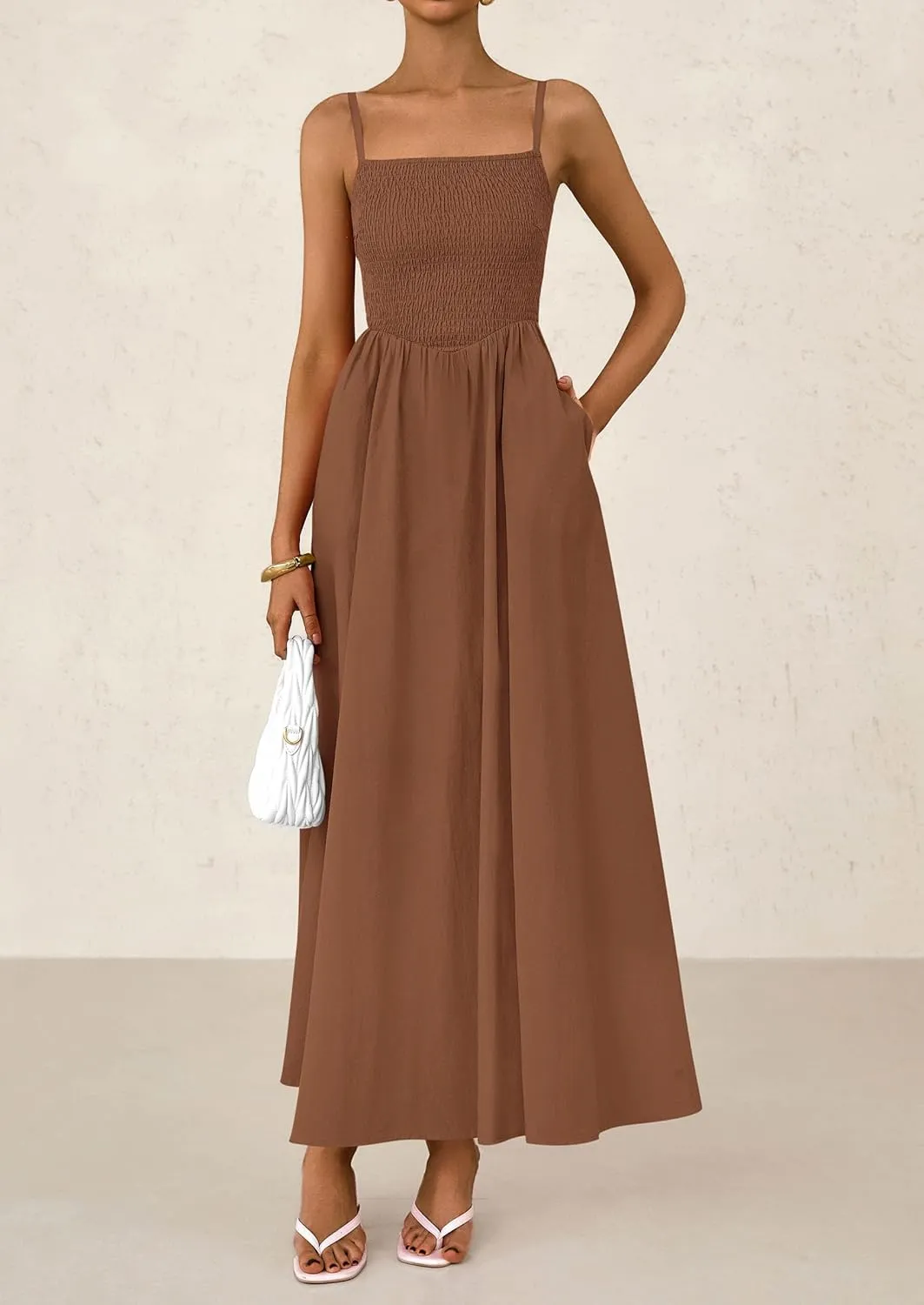 PRETTYGARDEN Women's 2025 Summer Maxi Dresses Beach Sundress Casual Spaghetti Strap Smocked Swing A Line Long Flowy Dress