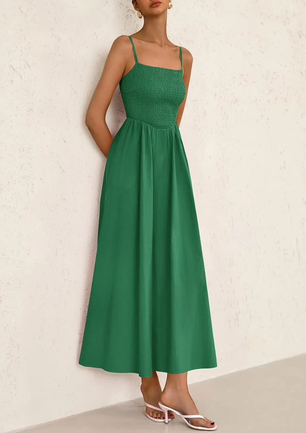 PRETTYGARDEN Women's 2025 Summer Maxi Dresses Beach Sundress Casual Spaghetti Strap Smocked Swing A Line Long Flowy Dress