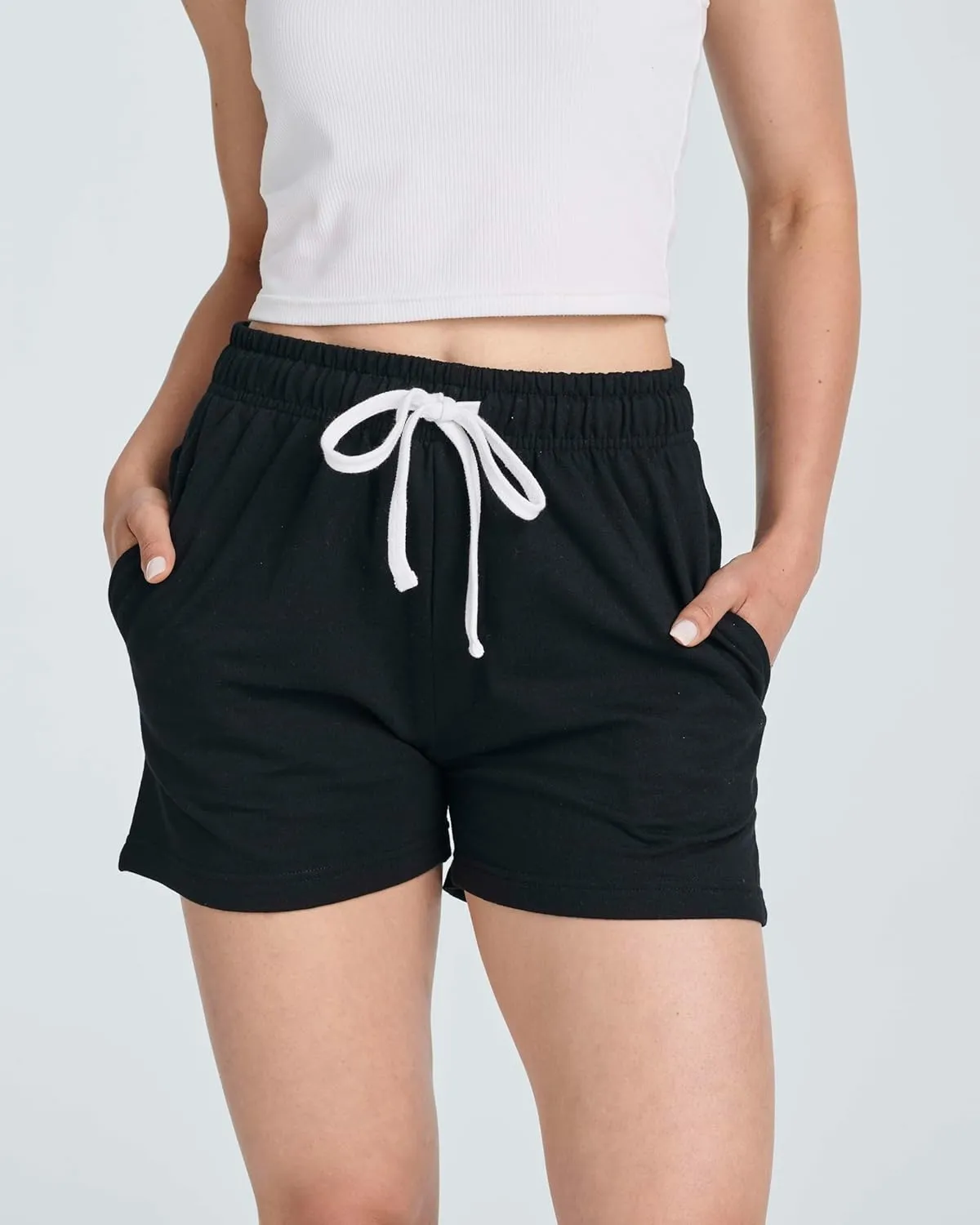 Real Essentials 3 Pack: Women’s Cotton French Terry Shorts Pockets - Casual Athletic Lounge (Available in Plus)