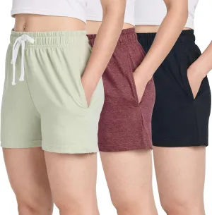 Real Essentials 3 Pack: Women’s Cotton French Terry Shorts Pockets - Casual Athletic Lounge (Available in Plus)