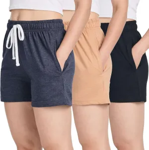 Real Essentials 3 Pack: Women’s Cotton French Terry Shorts Pockets - Casual Athletic Lounge (Available in Plus)