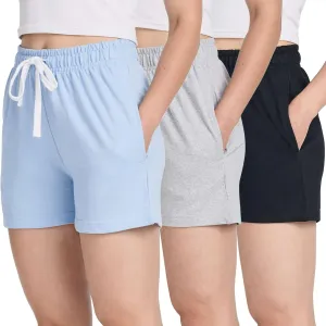 Real Essentials 3 Pack: Women’s Cotton French Terry Shorts Pockets - Casual Athletic Lounge (Available in Plus)
