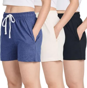 Real Essentials 3 Pack: Women’s Cotton French Terry Shorts Pockets - Casual Athletic Lounge (Available in Plus)