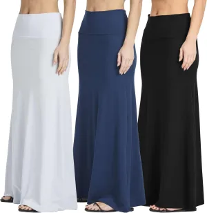 Real Essentials 3 Pack: Women's Ultra-Soft Flowy Maxi High Waisted Long Skirts (Available in Plus Size)