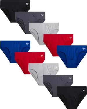 Reebok Men's Low Rise Briefs - 10 Pack Silky Touch Performance Underwear Briefs for Men, Tagless for Your Comfort (Size S-XL)