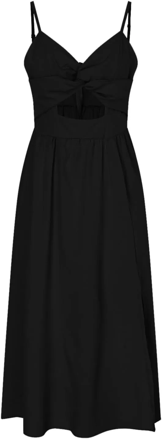 Rvidbe Summer Dresses for Women 2025 Spaghetti Strap Midi Dress Sleeveless V Neck Cutout Slit Casual Beach Party Maxi Dress