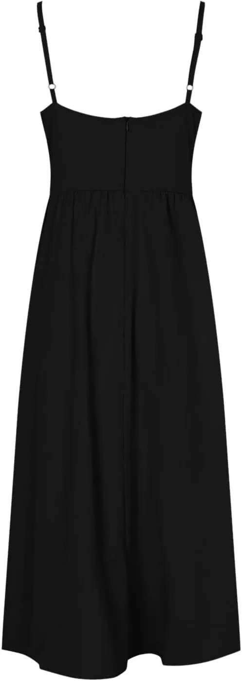 Rvidbe Summer Dresses for Women 2025 Spaghetti Strap Midi Dress Sleeveless V Neck Cutout Slit Casual Beach Party Maxi Dress