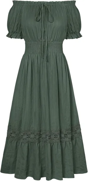 Scarlet Darkness Renaissance Dress for Women Embroidered Long Cottagecore Dresses