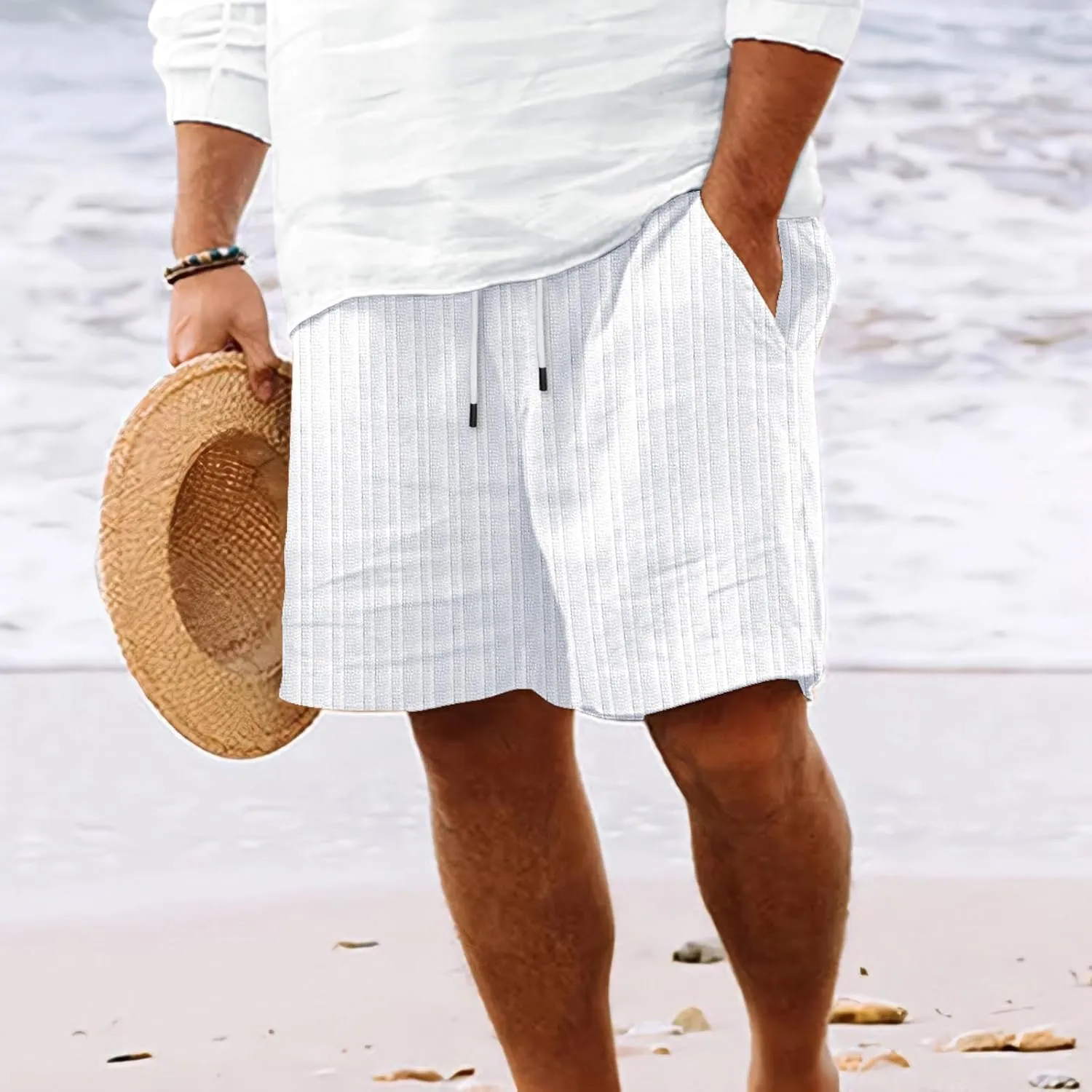 Shorts for Men Casual Summer Fashion Slim Five Minute Pants Beach Shorts Men's Cotton Blend Shorts Co Shorts Elastic