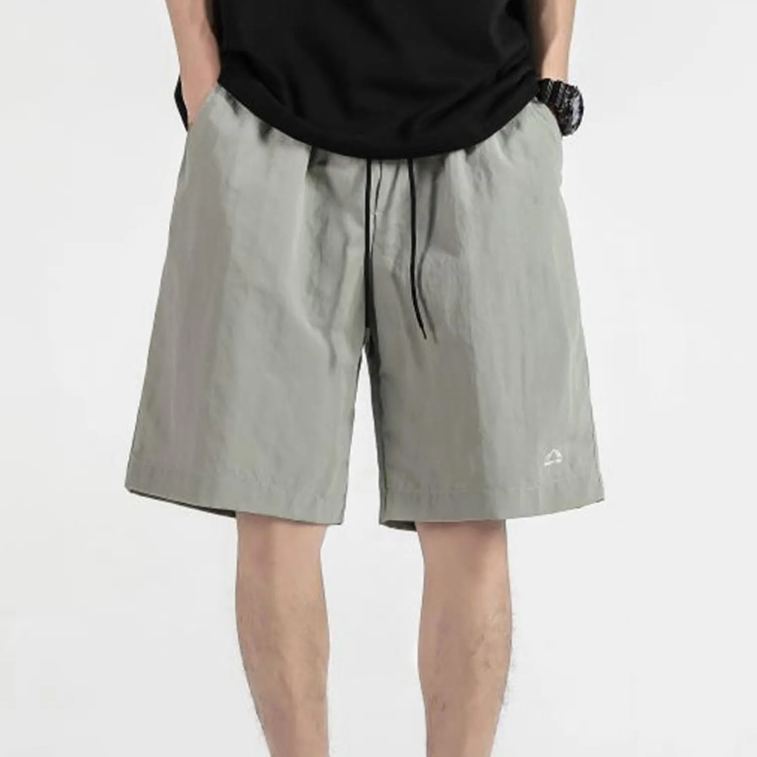 Shorts for Men Summer Embroidered Loose Fit Drawstring Ice Silk 5 Inch Casual Shorts