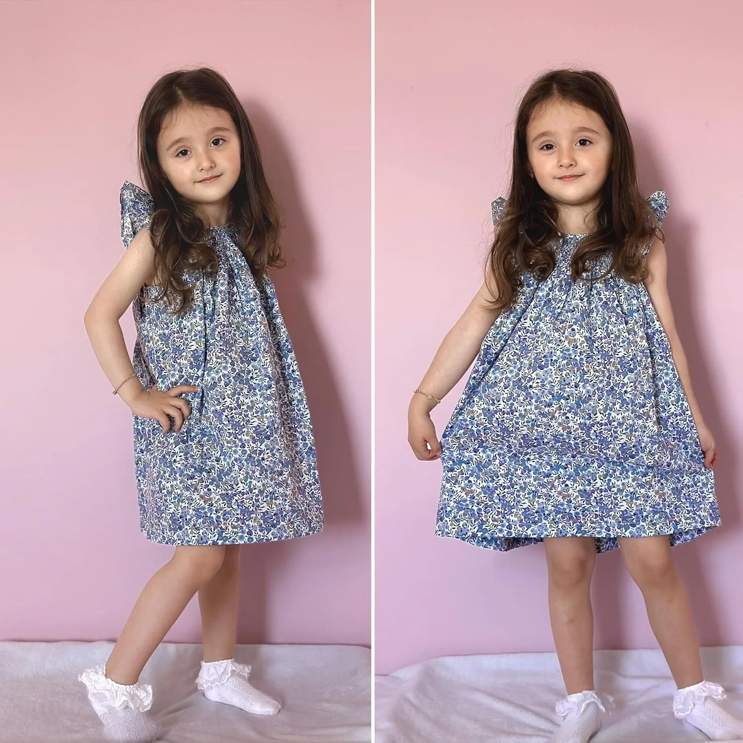 Simplee kids Baby Girl Smocked Dress Summer Casual Short Sleeve Dresses Floral Print Sundress Princess Dress for Toddlers