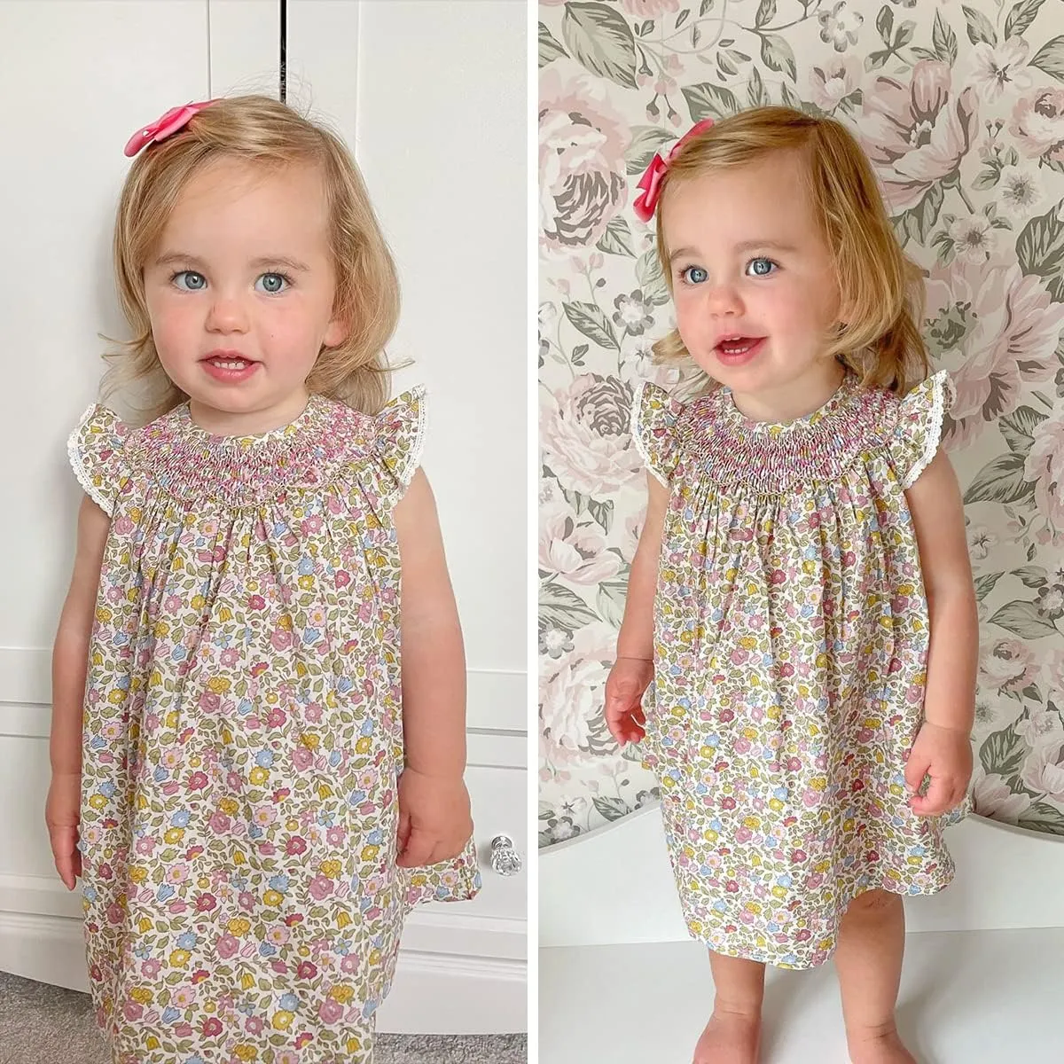 Simplee kids Baby Girl Smocked Dress Summer Casual Short Sleeve Dresses Floral Print Sundress Princess Dress for Toddlers