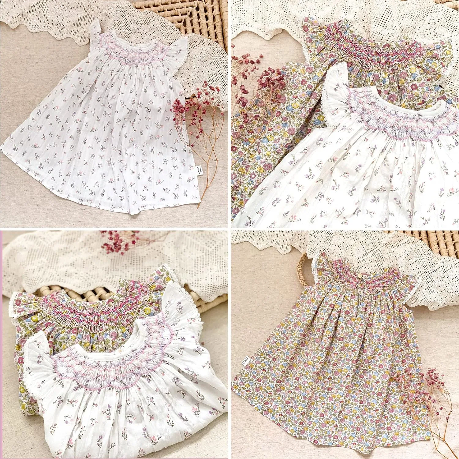 Simplee kids Baby Girl Smocked Dress Summer Casual Short Sleeve Dresses Floral Print Sundress Princess Dress for Toddlers