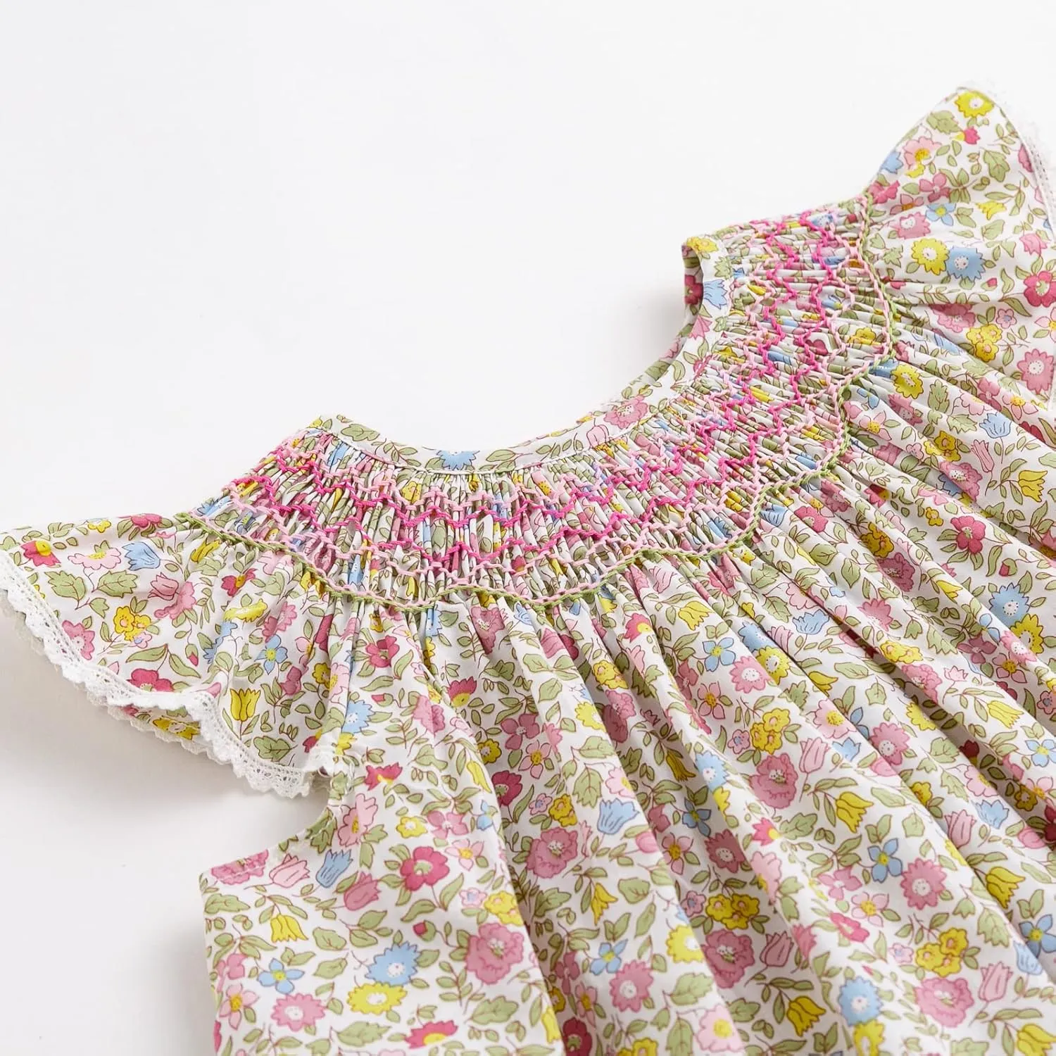Simplee kids Baby Girl Smocked Dress Summer Casual Short Sleeve Dresses Floral Print Sundress Princess Dress for Toddlers