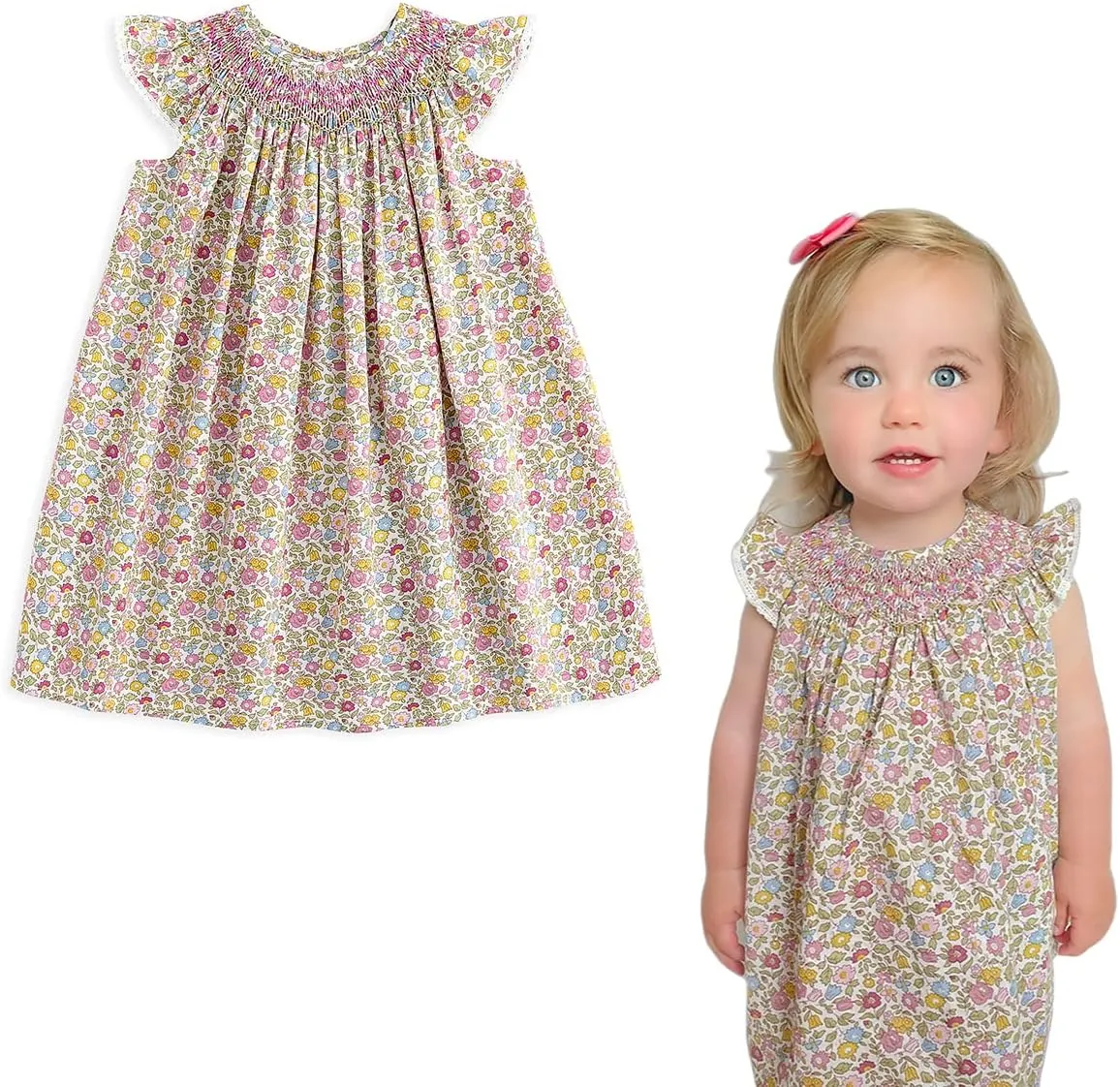 Simplee kids Baby Girl Smocked Dress Summer Casual Short Sleeve Dresses Floral Print Sundress Princess Dress for Toddlers