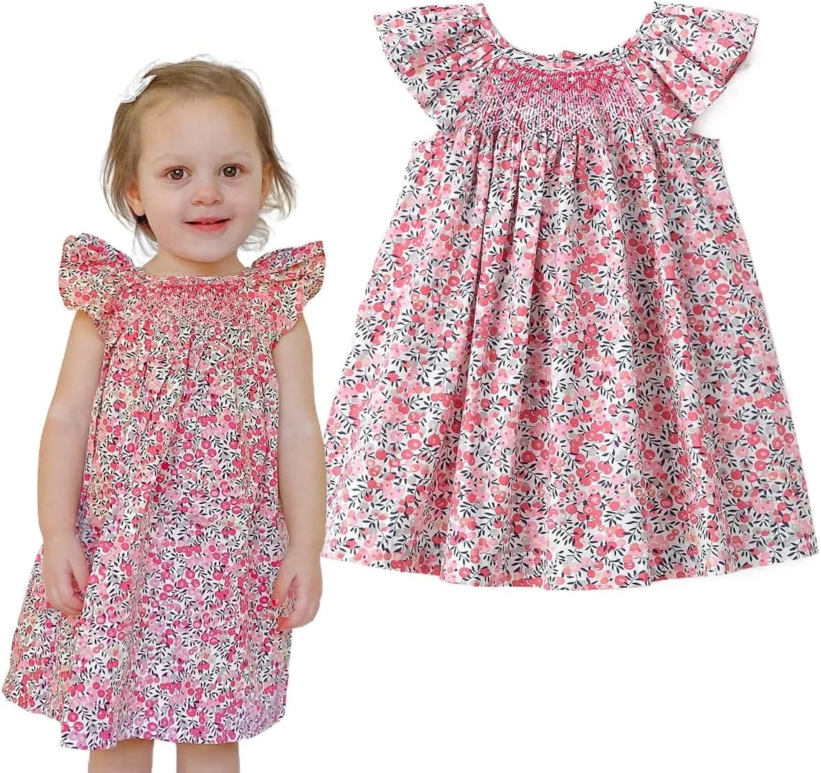 Simplee kids Baby Girl Smocked Dress Summer Casual Short Sleeve Dresses Floral Print Sundress Princess Dress for Toddlers