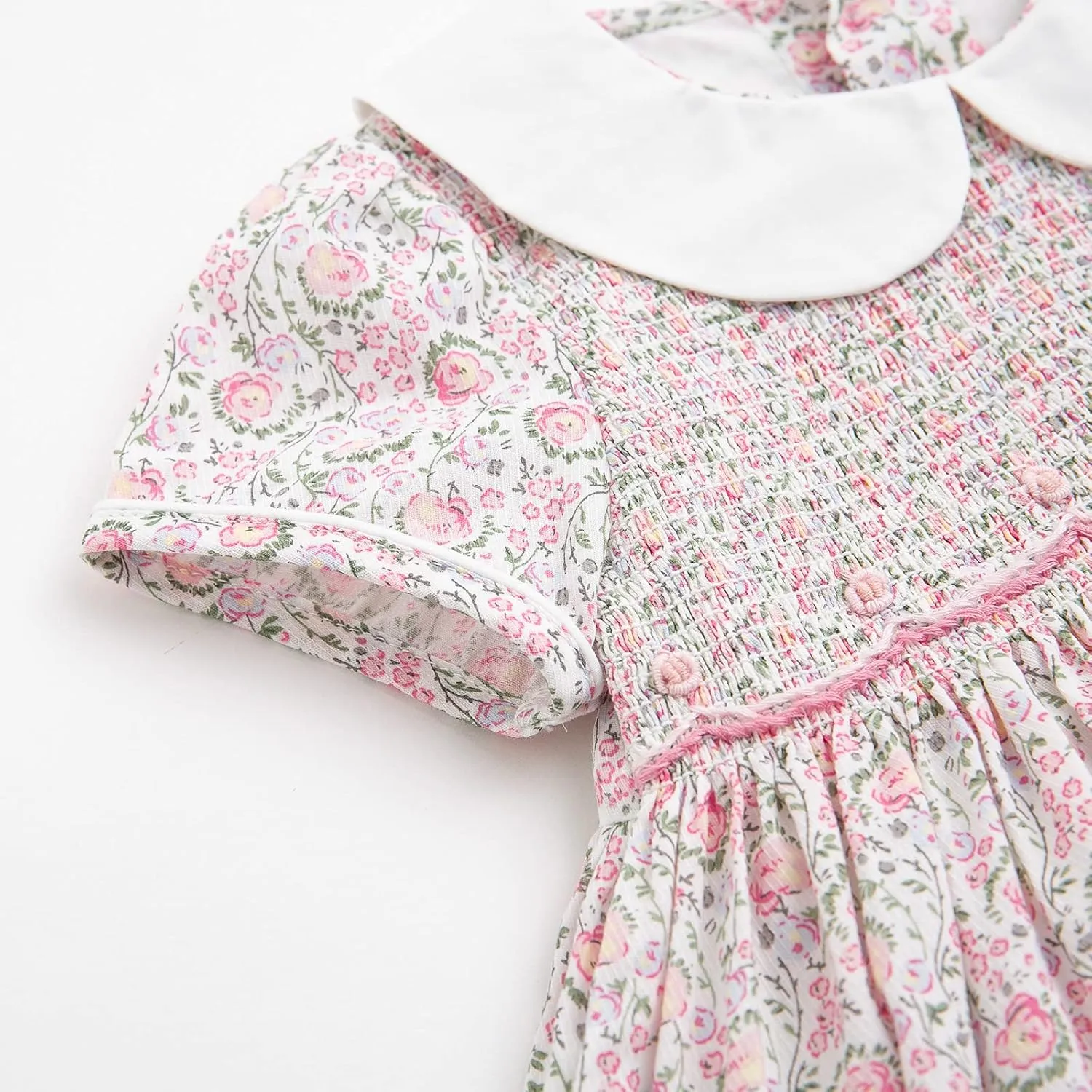 Simplee kids Baby Girl Smocked Dress Summer Casual Short Sleeve Dresses Floral Print Sundress Princess Dress for Toddlers