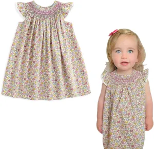 Simplee kids Baby Girl Smocked Dress Summer Casual Short Sleeve Dresses Floral Print Sundress Princess Dress for Toddlers