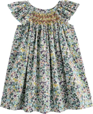Simplee kids Baby Girl Smocked Dress Summer Casual Short Sleeve Dresses Floral Print Sundress Princess Dress for Toddlers