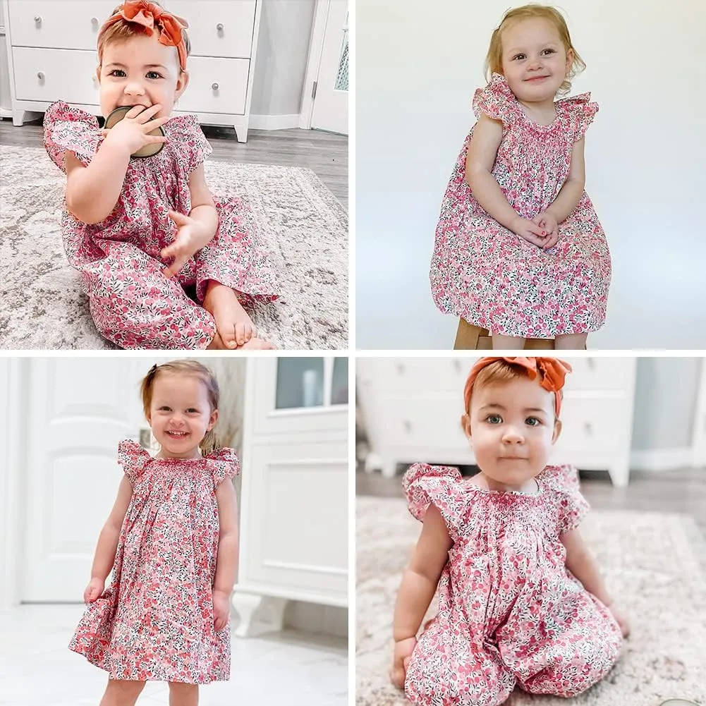Simplee kids Baby Girl Smocked Dress Summer Casual Short Sleeve Dresses Floral Print Sundress Princess Dress for Toddlers