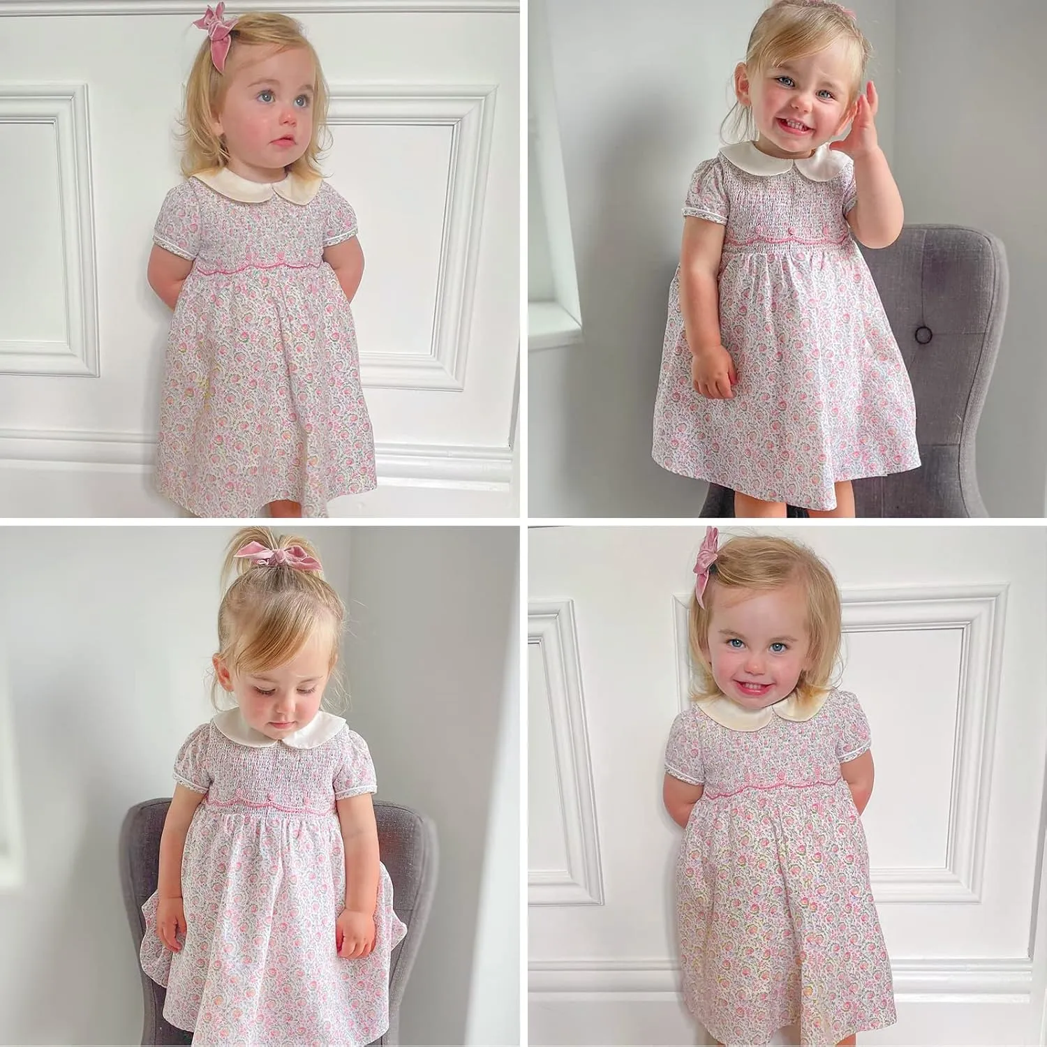 Simplee kids Baby Girl Smocked Dress Summer Casual Short Sleeve Dresses Floral Print Sundress Princess Dress for Toddlers