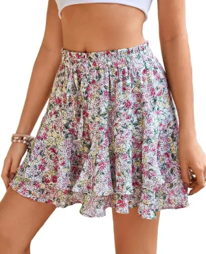 SimpleFun Womens Skorts Floral Ruffled Chiffon Flowy Shorts Summer Flared Mini Skirts