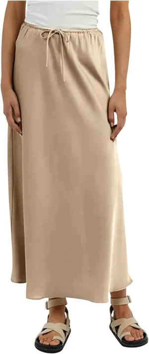 Skirts for Women Trendy Summer Drawstring Elastic Waist Business Casual Formal Long Straight Maxi Pencil Skirt Dress