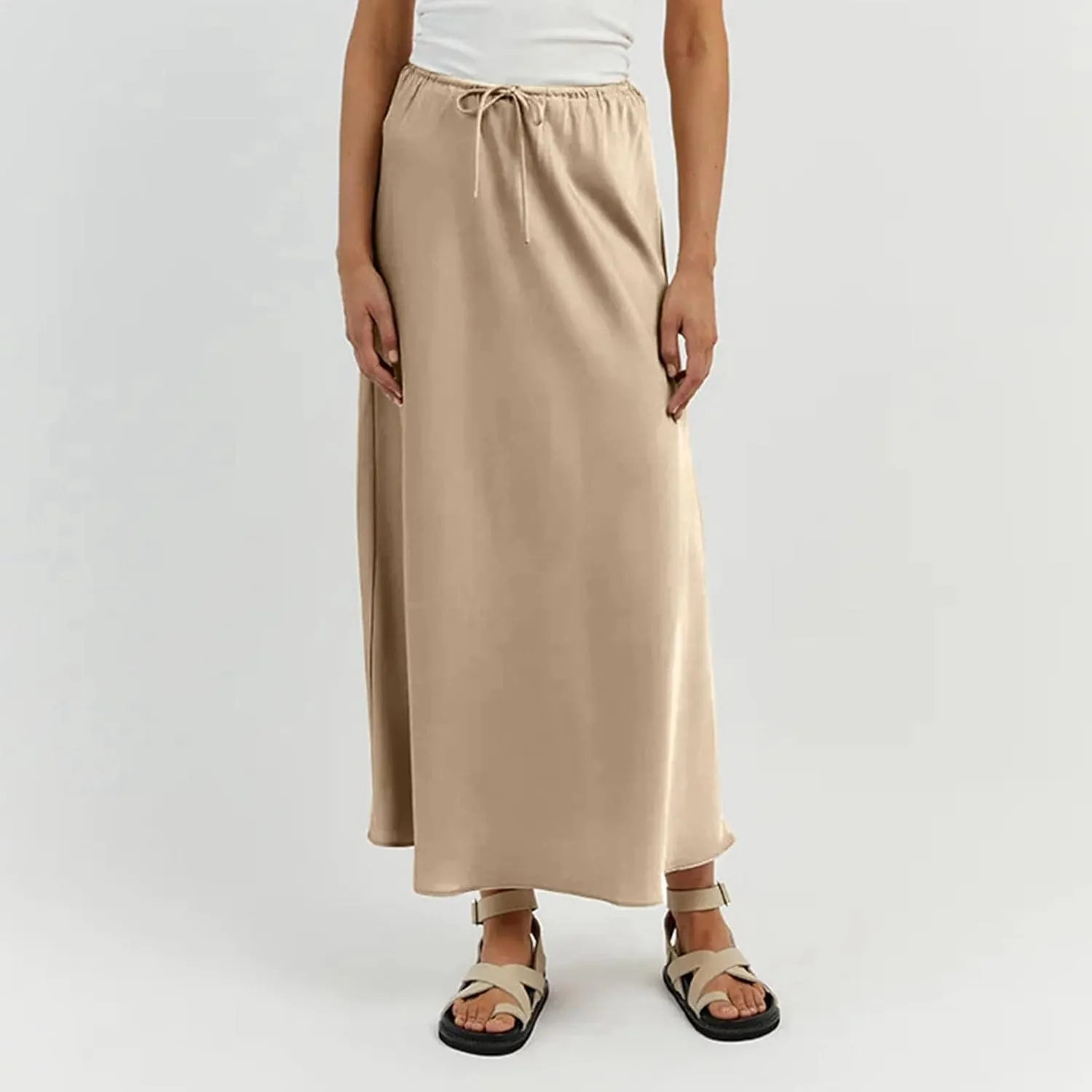 Skirts for Women Trendy Summer Drawstring Elastic Waist Business Casual Formal Long Straight Maxi Pencil Skirt Dress