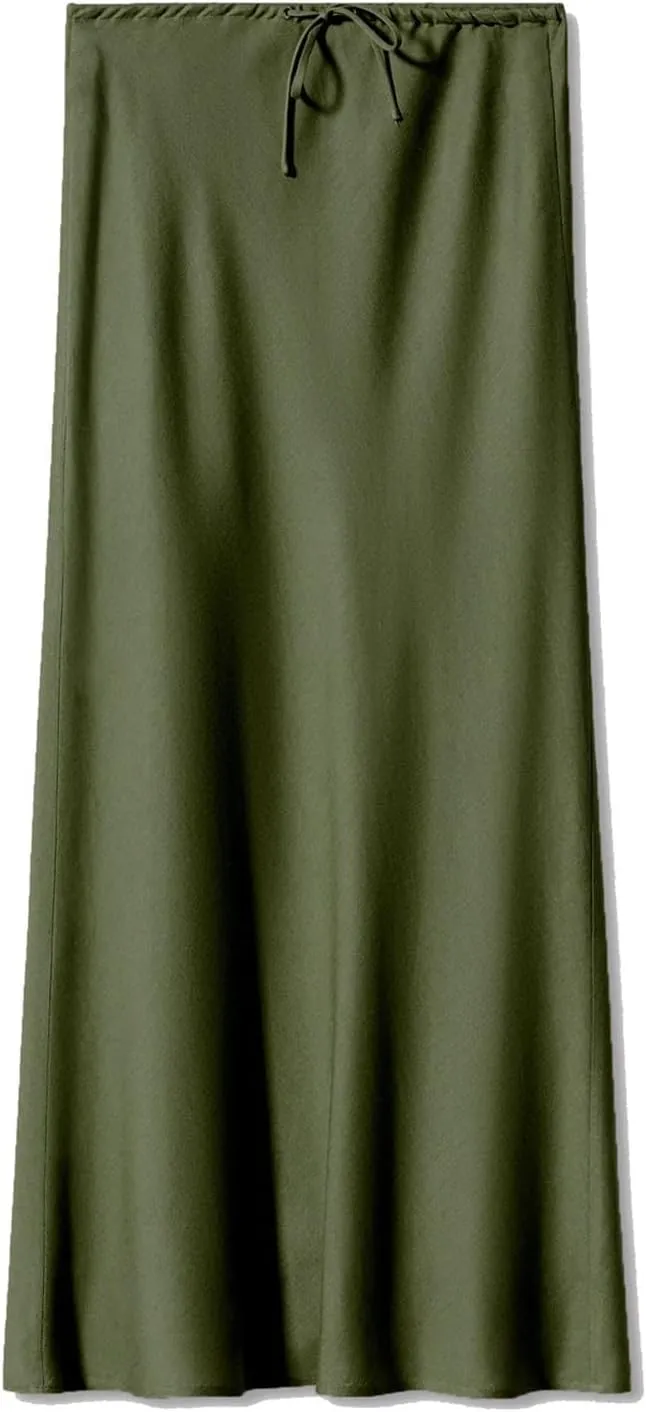 Skirts for Women Trendy Summer Drawstring Elastic Waist Business Casual Formal Long Straight Maxi Pencil Skirt Dress